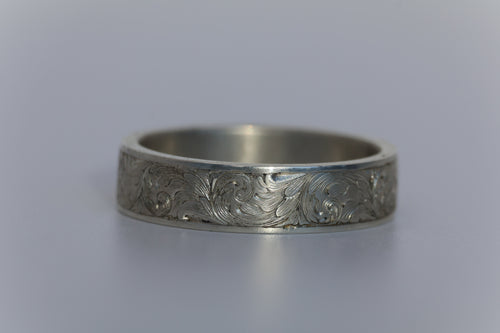 Custom Hand-Engraved Scroll wedding band.