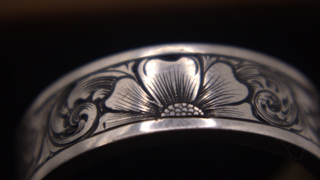 Engraved Silver Wedding Band Size 10.5 US
