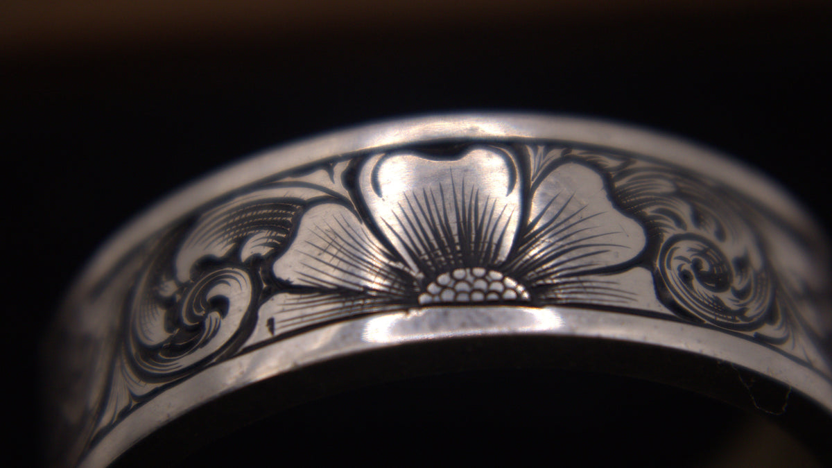 Engraved Silver Wedding Band Size 10.5 US