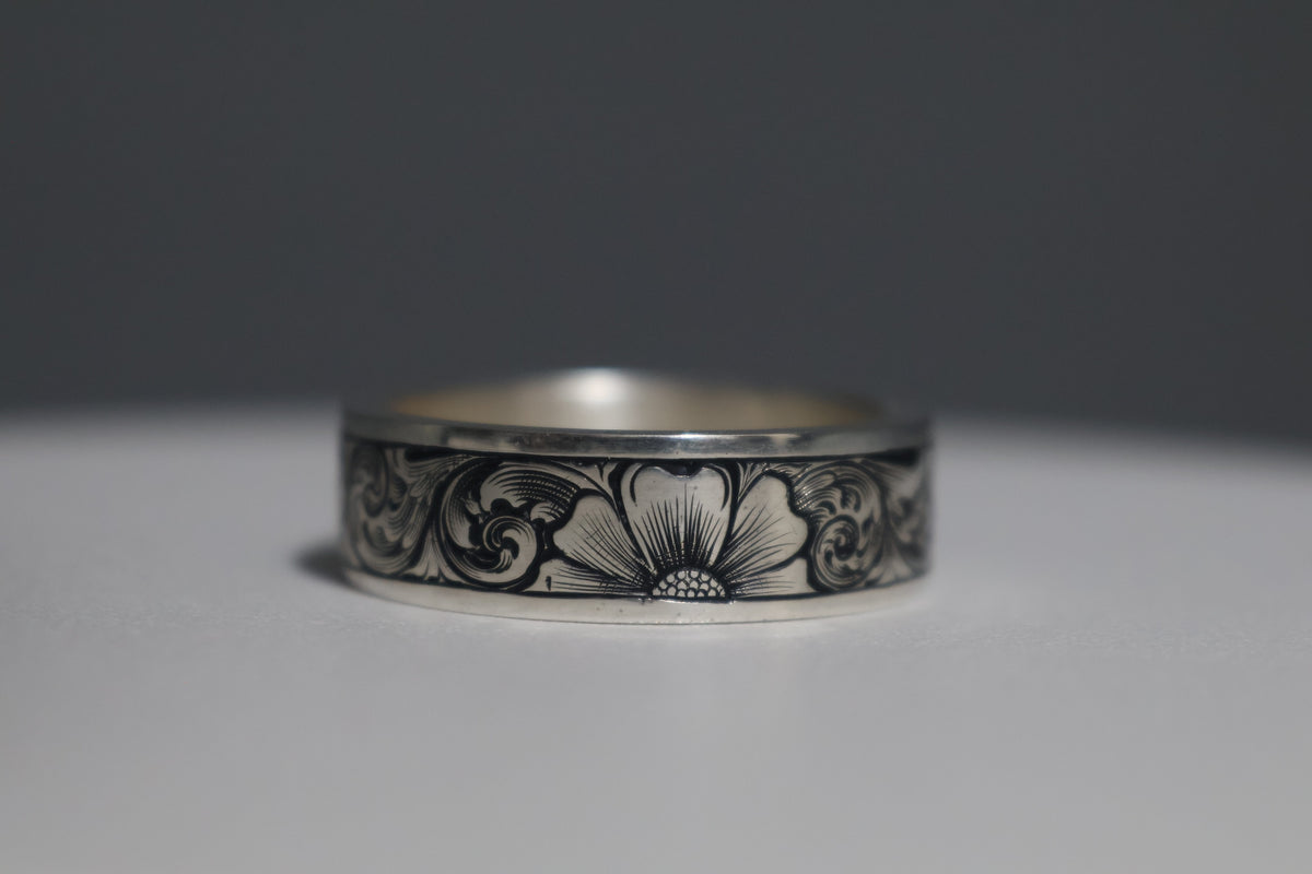 Engraved Silver Wedding Band Size 10.5 US