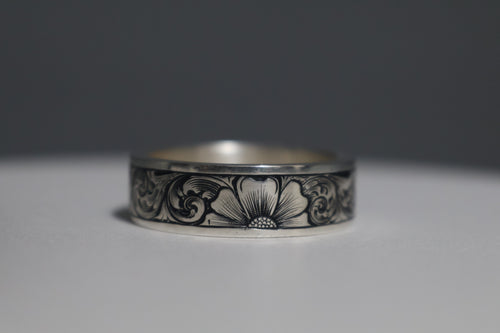 Engraved Silver Wedding Band Size 10.5 US